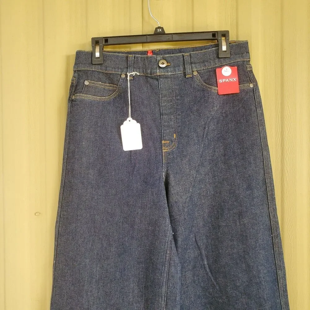 SPANX Wide Leg Denim Pants Raw Indigo Dark Size Large Tall